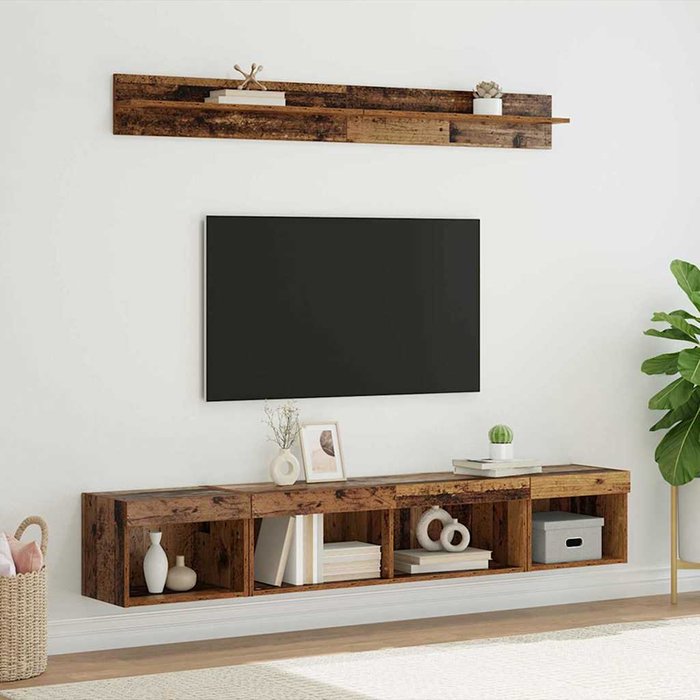 Conjunto de mueble para tv de pared con led 5 pcs madera vieja