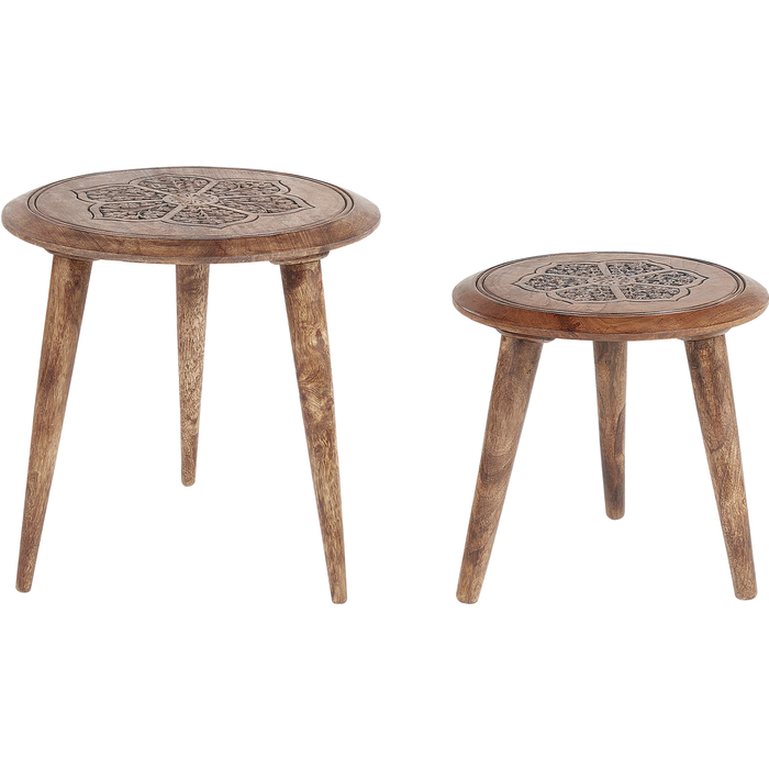 Beliani conjunto de 2 mesas auxiliares turua madera de mango marrón