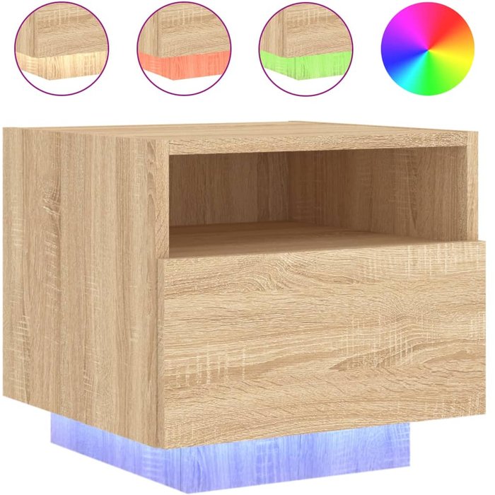 Mesita de noche,mesilla de noche con luces led roble sonoma 40x39x37 cm cfw17539