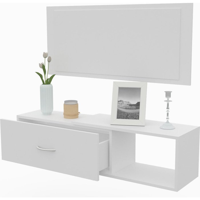 Mueble recibidor con cajon mas espejo, 1m de ancho. blanco dormidán