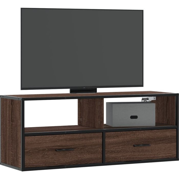 Mueble de tv de roble marrón, 100x31x39,5 cm, madera de ingeniería y metal