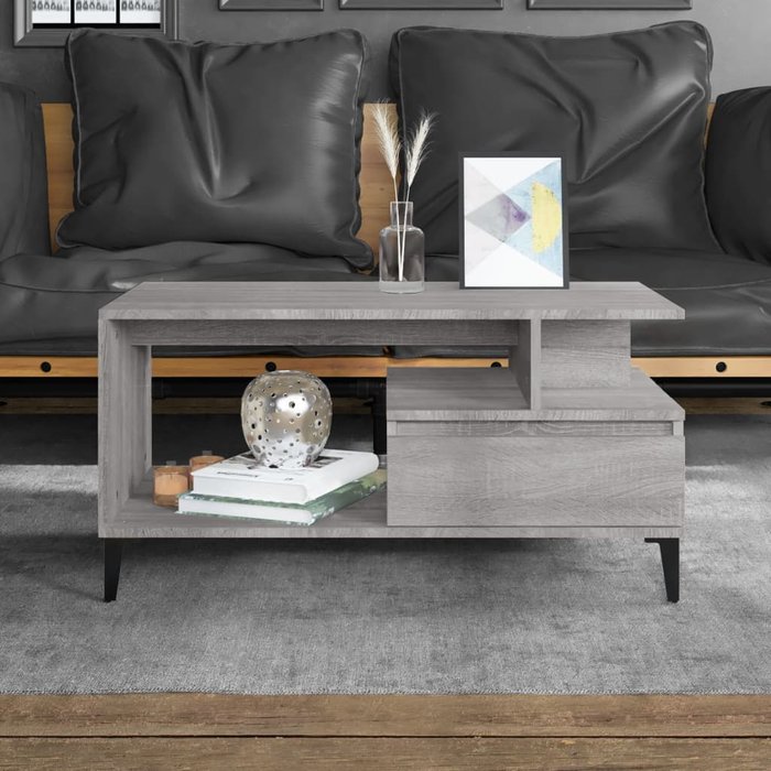 Mesa de centro sonoma, gris, 90x49x45 cm, madera de ingeniería.
