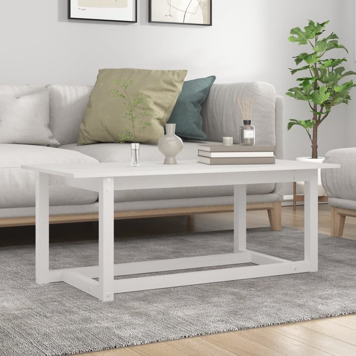 Mesa de centro blanco 110x55x45 cm madera maciza de pino
