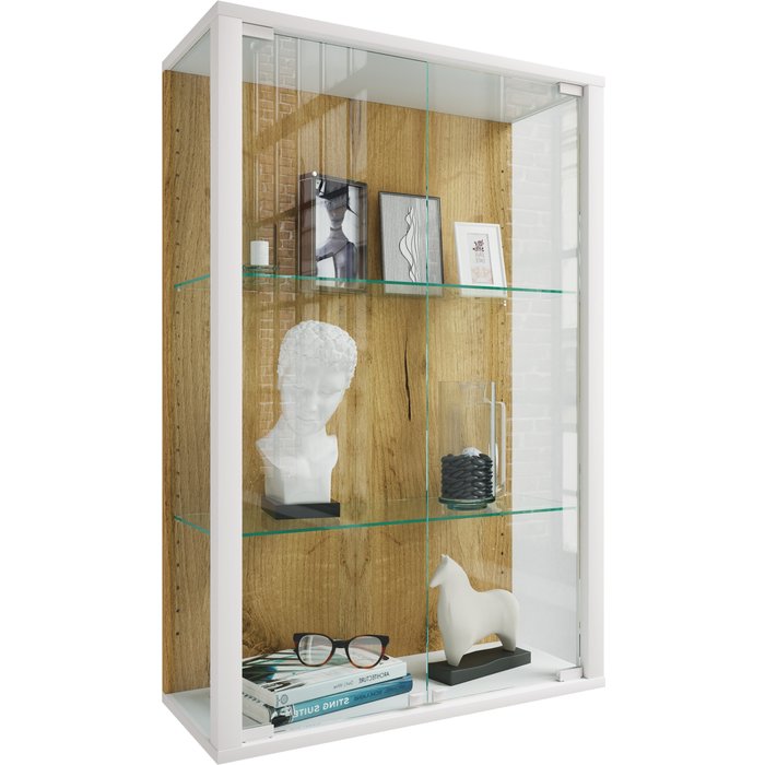 Vcm vitrina de pared udina roble blanco/miel h. 80 x b. 60 x t. 25 cm