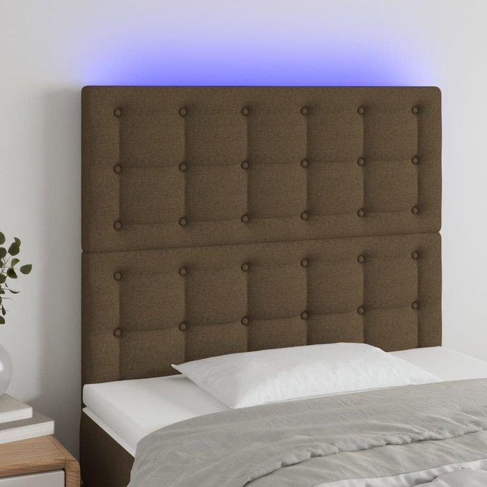 Cabecero con luces led tela marrón oscuro 90x5x118/128 cm