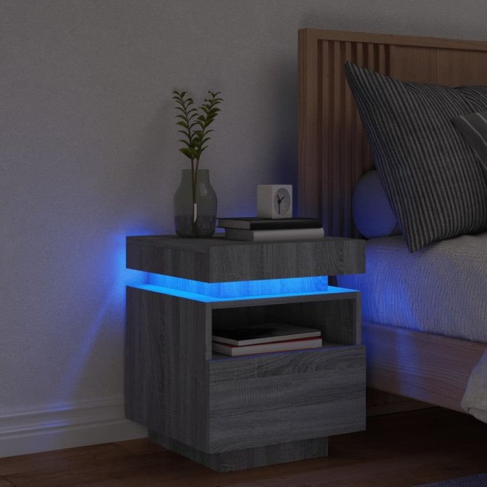 Vidaxl mesita de noche con luces led gris sonoma 40x39x48,5 cm