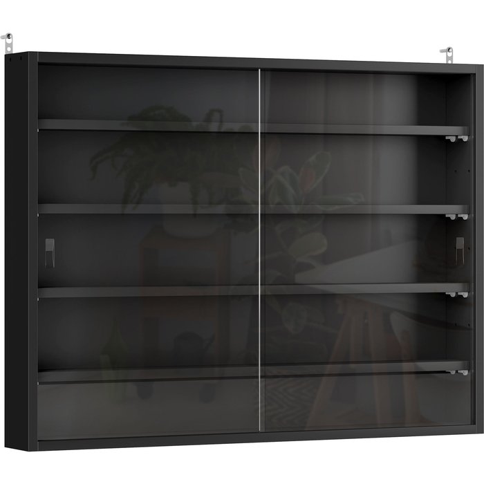 Vitrina de pared homcom melamina de madera, vidrio negro 80x9.5x60 cm
