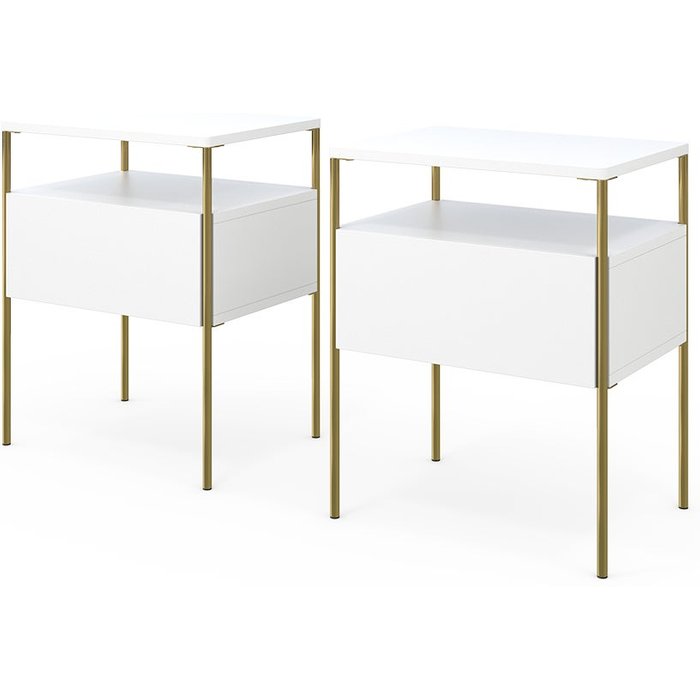 Vicco mesilla de noche mira, blanco/oro, lote de 2