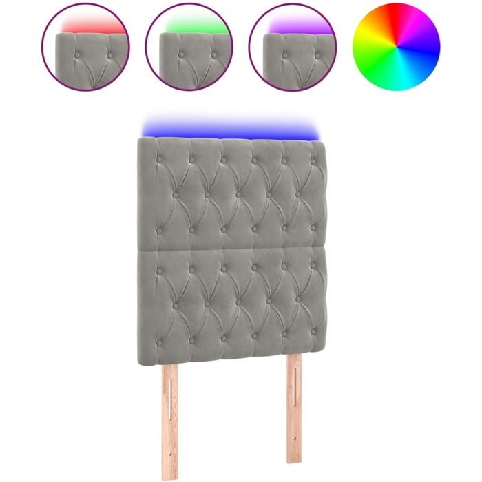 Cabecero con luces led terciopelo gris claro 80x7x118/128 cm - comfortxl