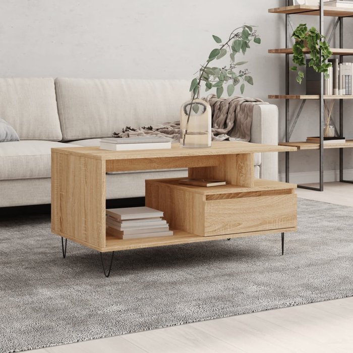 Vidaxl mesa de centro madera contrachapada roble sonoma 90x49x45 cm
