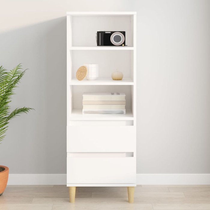 Aparador alto blanco de 40x36x110 cm, fabricado en madera de ingeniería.