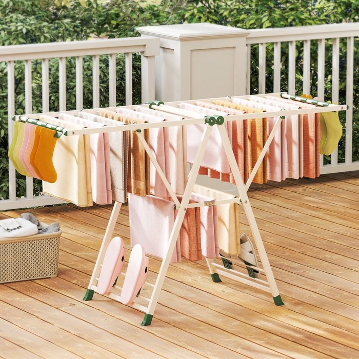 Tendedero plegable 18 barras altura regulable 163x56x99-158cm beige balcón