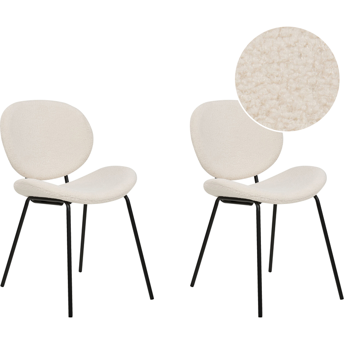 Beliani conjunto de 2 sillas de comedor luana bouclé blanco