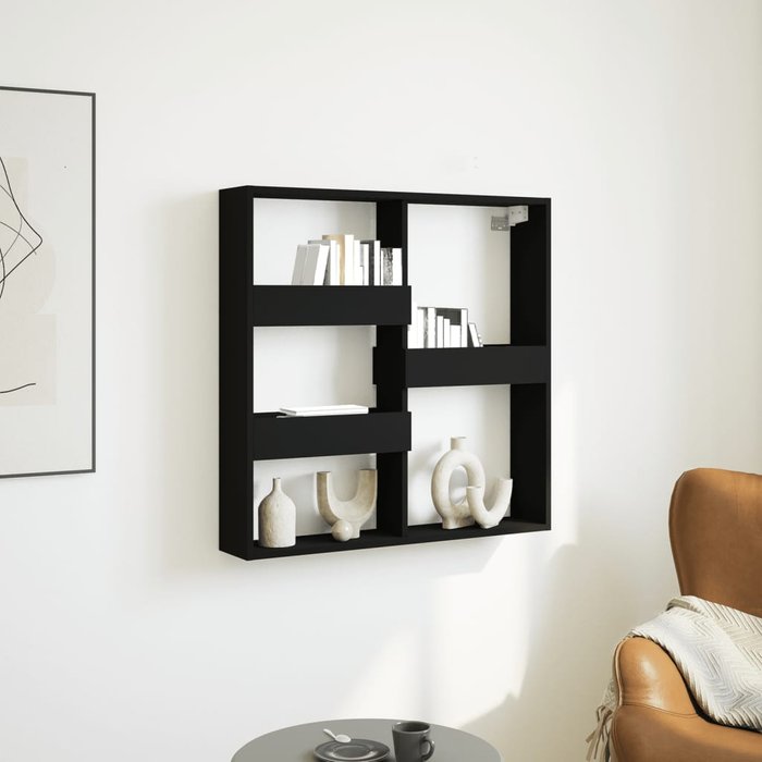 Armario de pared negro de 80x15x80 cm, fabricado en madera de ingeniería.