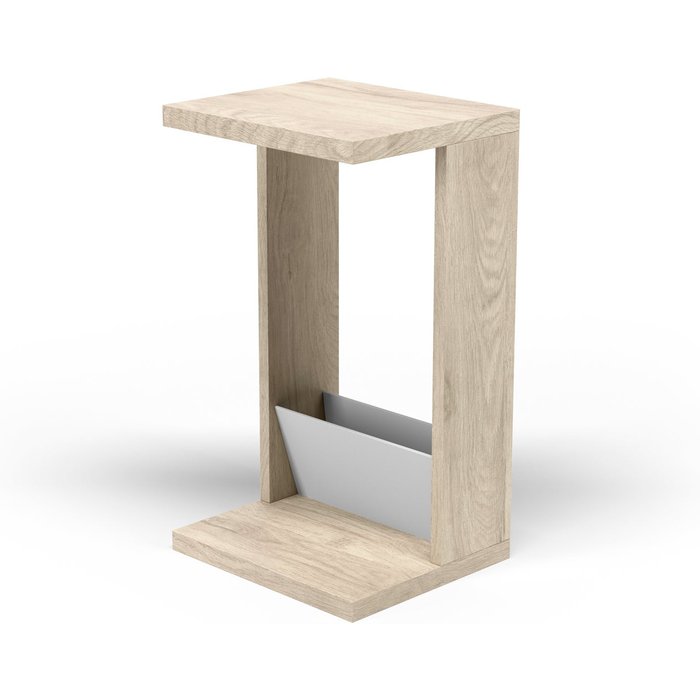 Mesa auxiliar en melamina, modelo magazine, color roble claro y blanco