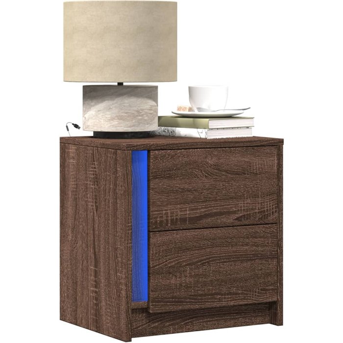 Mesitas de noche luces led 2 uds madera ingeniería roble marrón vidaxl