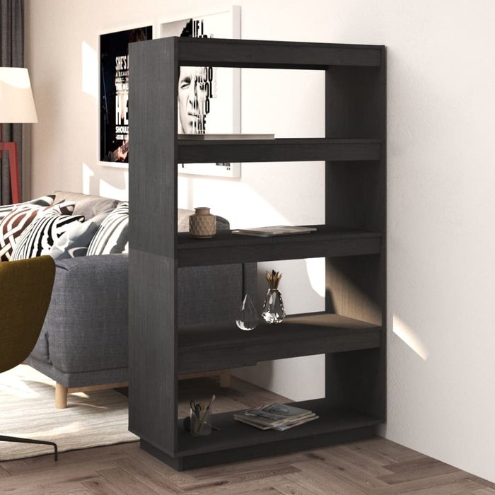 Librería/separador de ambientes gris 80x35x135 cm pino macizo