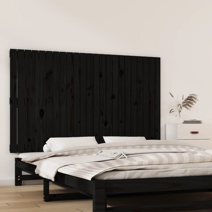 Cabecero de pared negro 147x3x90 cm madera maciza de pino