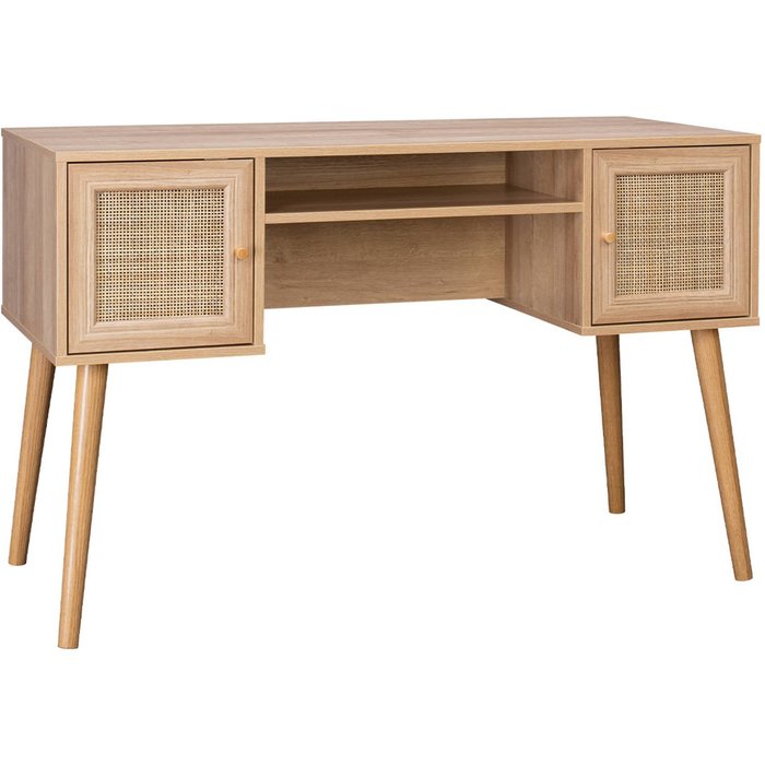Escritorio decoración madera con 2 puertas, boheme, natural, 120x55x76.5 cm