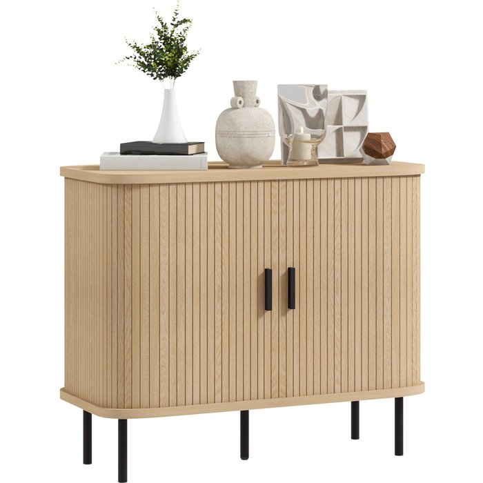Aparador vintage roble 90x40x75cm 2 puertas correderas salón