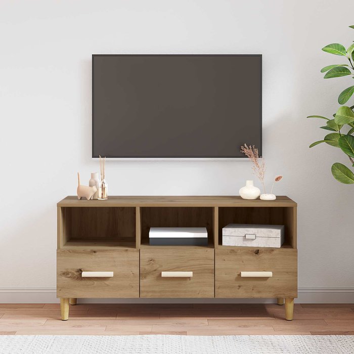Mueble de tv de roble artesanal, 102 x 36 x 50 cm, madera de ingeniería