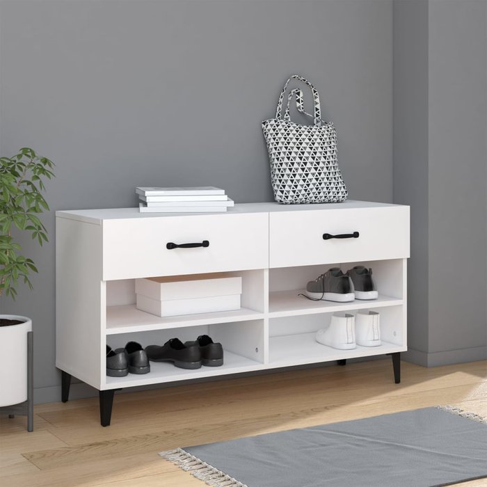 Mueble zapatero madera contrachapada blanco 102x35x55 cm