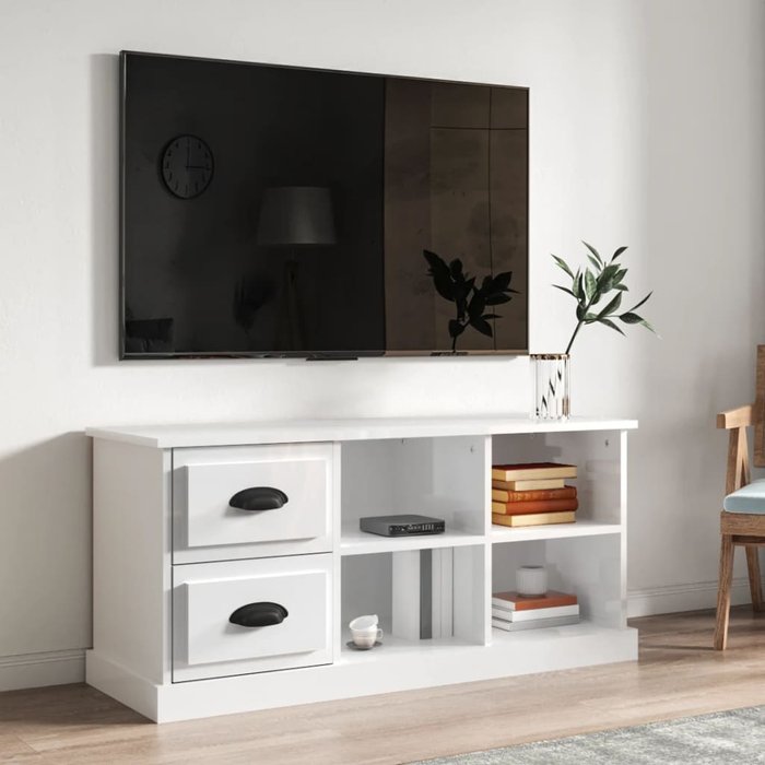 Vidaxl mueble de tv madera contrachapada blanco brillo 102x35,5x47,5cm