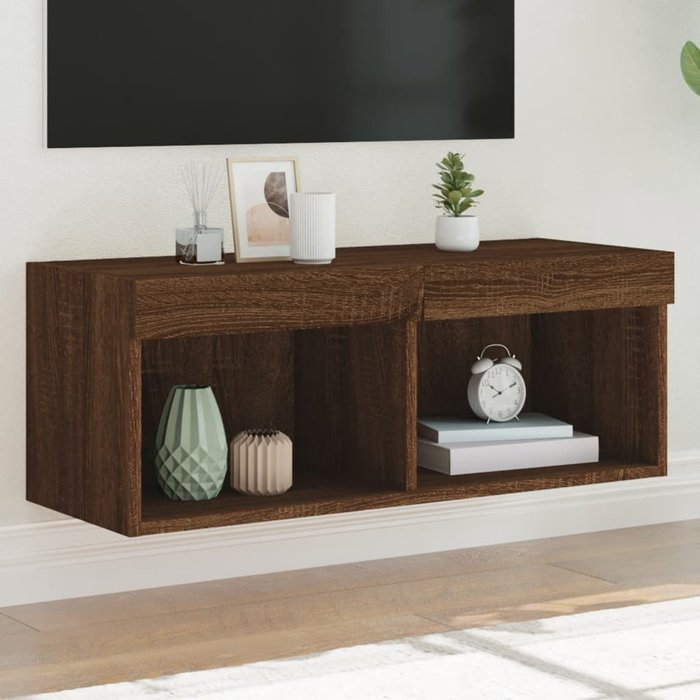 Mueble tv con luces led roble marrón 80x30x30 cm