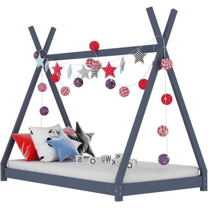 Vidaxl estructura de cama infantil madera maciza pino gris 80x160 cm