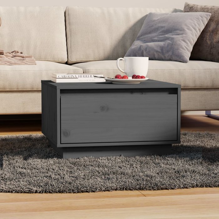 Mesa de centro gris 55x56x32 cm madera maciza de pino
