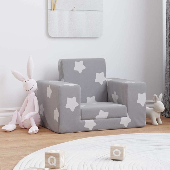 Sofá cama infantil felpa suave gris claro con estrellas - comfortxl