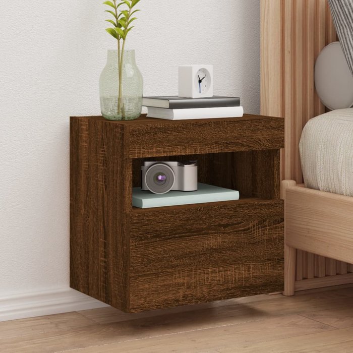 Mueble tv de pared con luces led roble marrón 40x30x40 cm