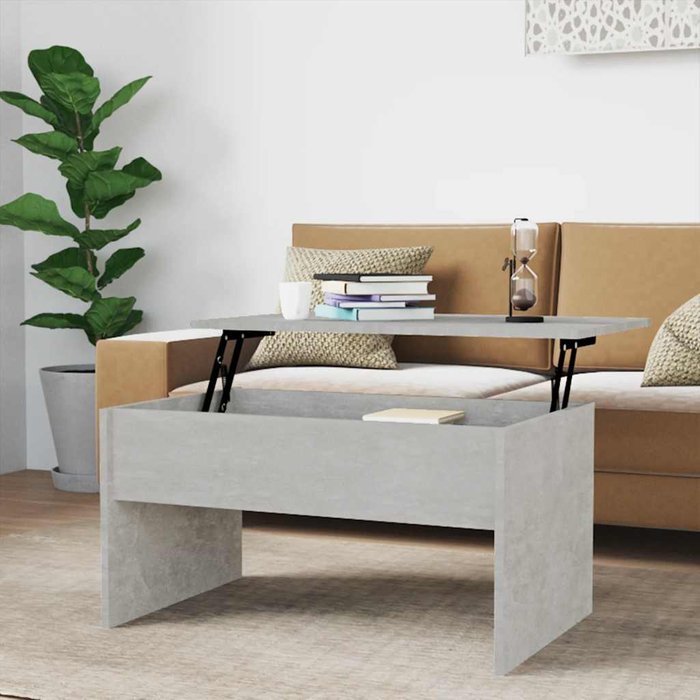 Mesa de centro de madera de ingeniería gris hormigón de 80x50,5x41,5 cm