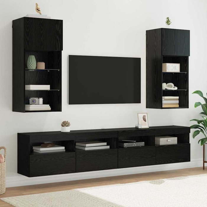 Mueble de tv de pared de 2 piezas, roble negro, 40,5 x 30 x 90 cm