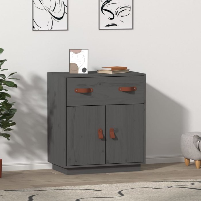 Aparador gris de 65,5 x 40 x 75 cm. madera maciza de pino.