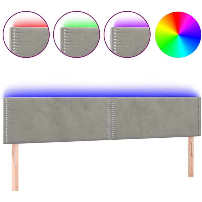 Cabecero cama - mueble cabecero con led de terciopelo gris claro 200x5x78/88 cm