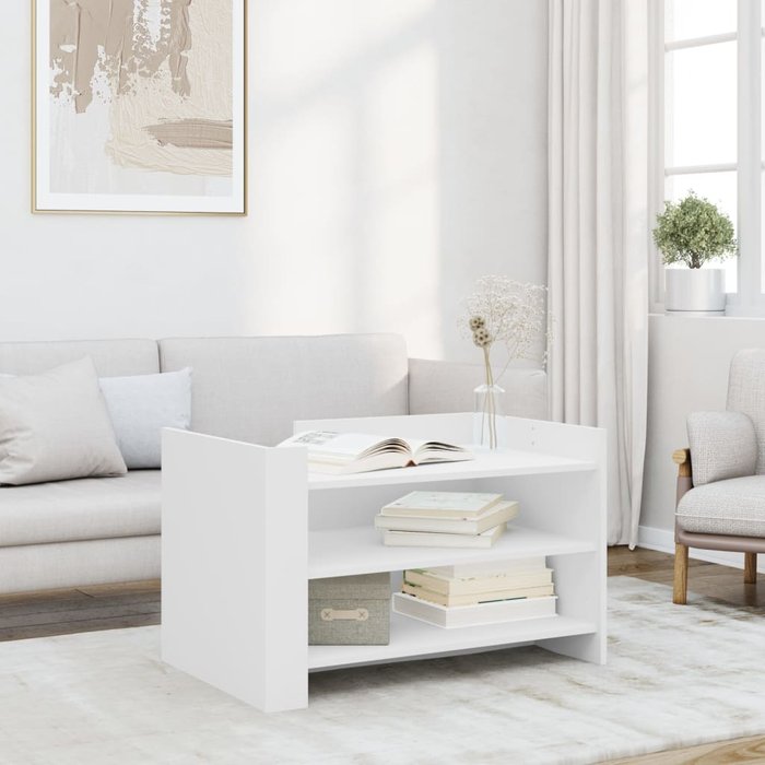 Mesa de centro blanca de 80x50x50 cm, fabricada en madera de ingeniería.