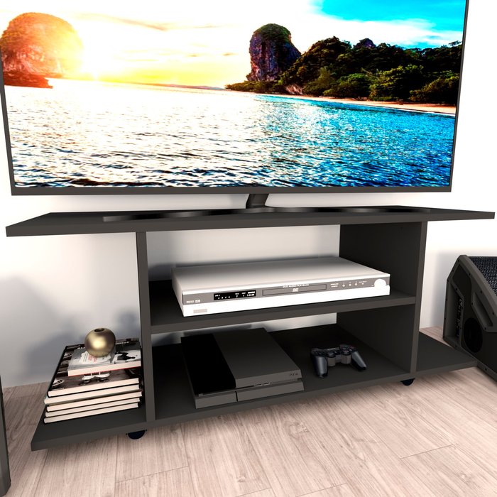 Mesa con ruedas madera . henor. 120x40x52,5 cm. giro 360º con freno. grafito