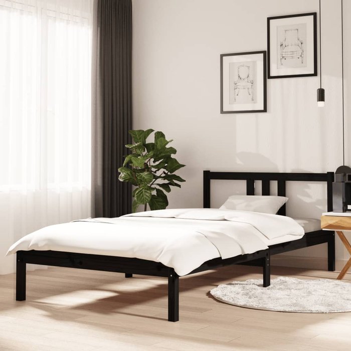 Estructura de cama negro madera maciza 100x200 cm