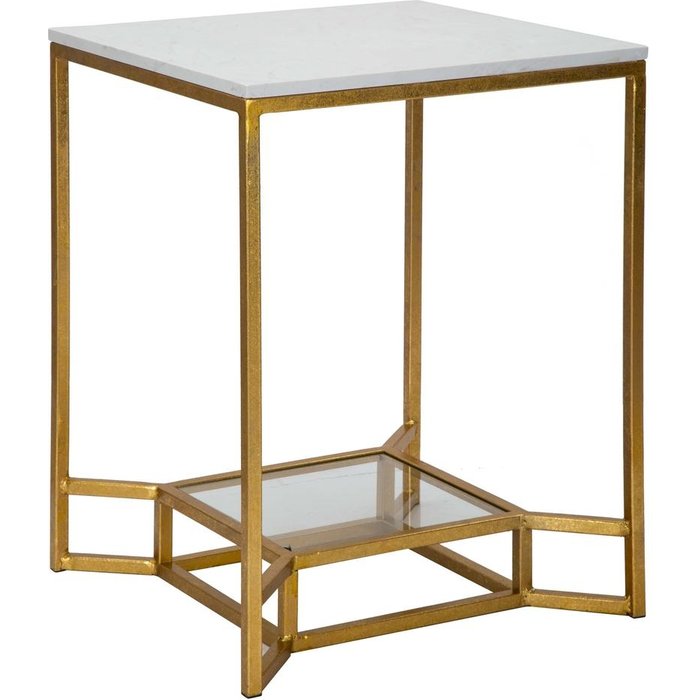 Mesa de café de metal dorado con superficie de mármol 47x47x60 double marble