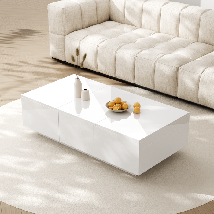 Mesa de centro rectangular 100×50×31 cm con 2 cajones, en mdf, blanca