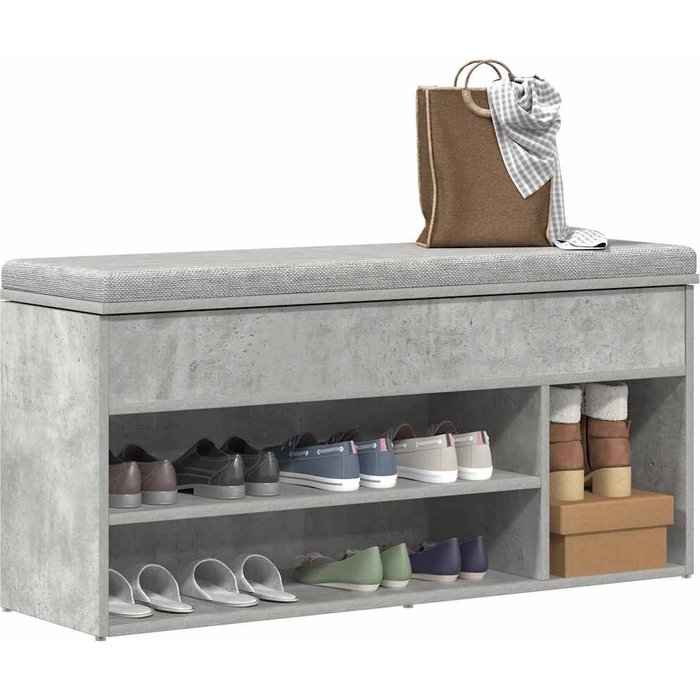 Banco zapatero de hormigón gris 102x30,5x45 cm madera de ingeniería
