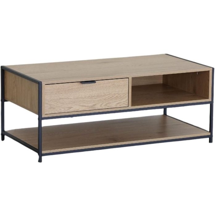 Mesa de centro lúmina con cajón y compartimento negro/natural 40x100x50 cm