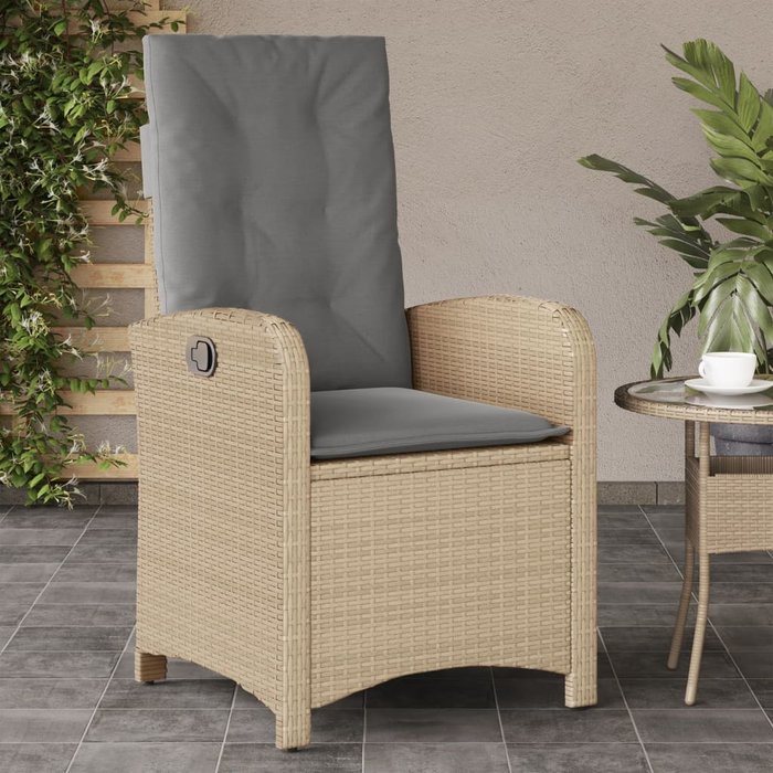 Sillón reclinable de jardín con cojines ratán pe beige mixto vidaxl