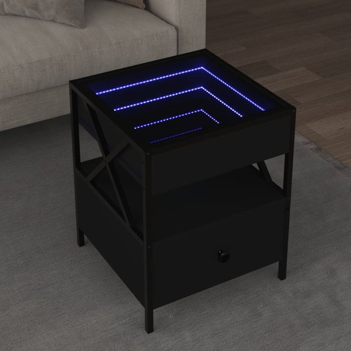 Mesa de centro infinity negra con iluminación led, 40x40x51 cm