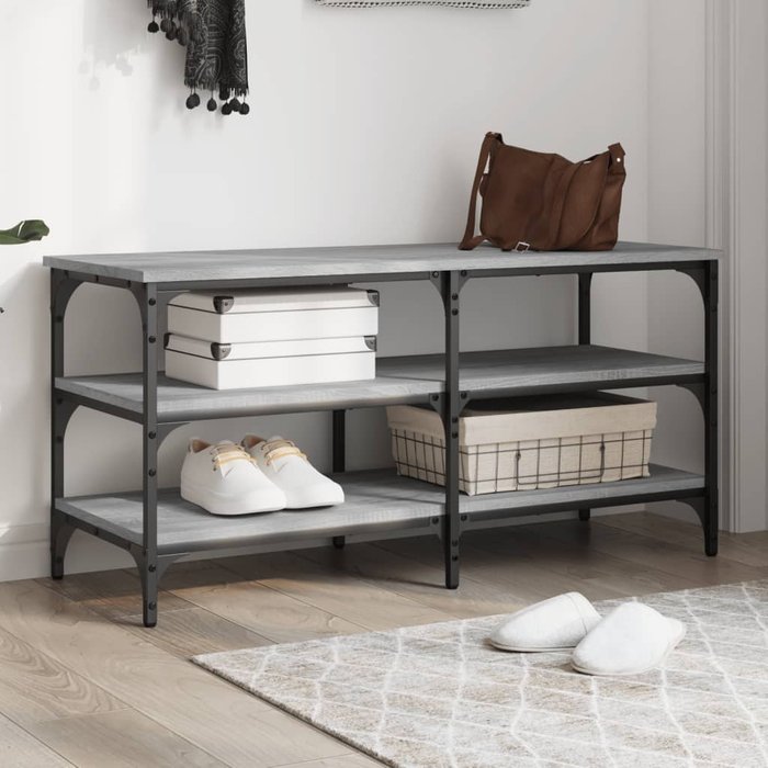 Banco zapatero sonoma gris 100x38,5x49 cm de madera contrachapada