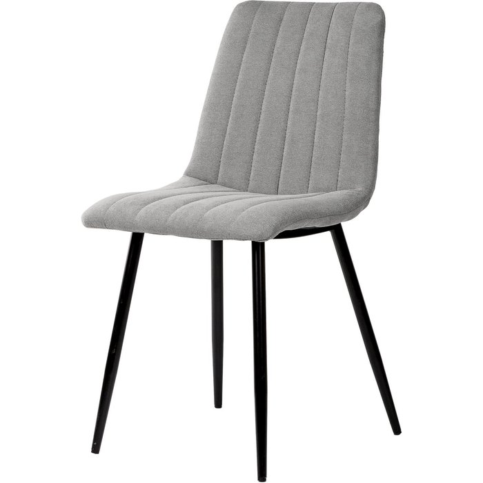 Silla de comedor omala acolchada con patas negras gris claro.