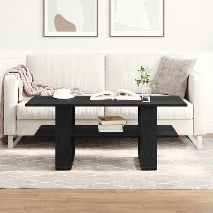 Mesa de centro, roble negro, 102 x 55 x 42 cm, madera de ingeniería.