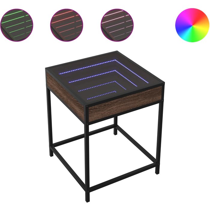 Mesita de noche con infinity led marrón roble 40x40x51 cm - comfortxl