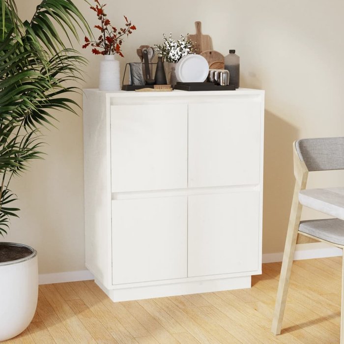 Aparador blanco 60x34x75 cm madera maciza de pino